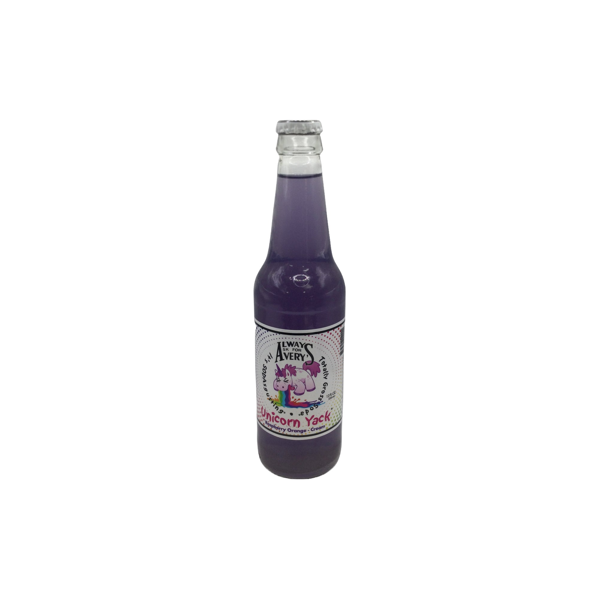 Avery's Totally Gross Unicorn Yak Orange Raspberry Soda 12 oz